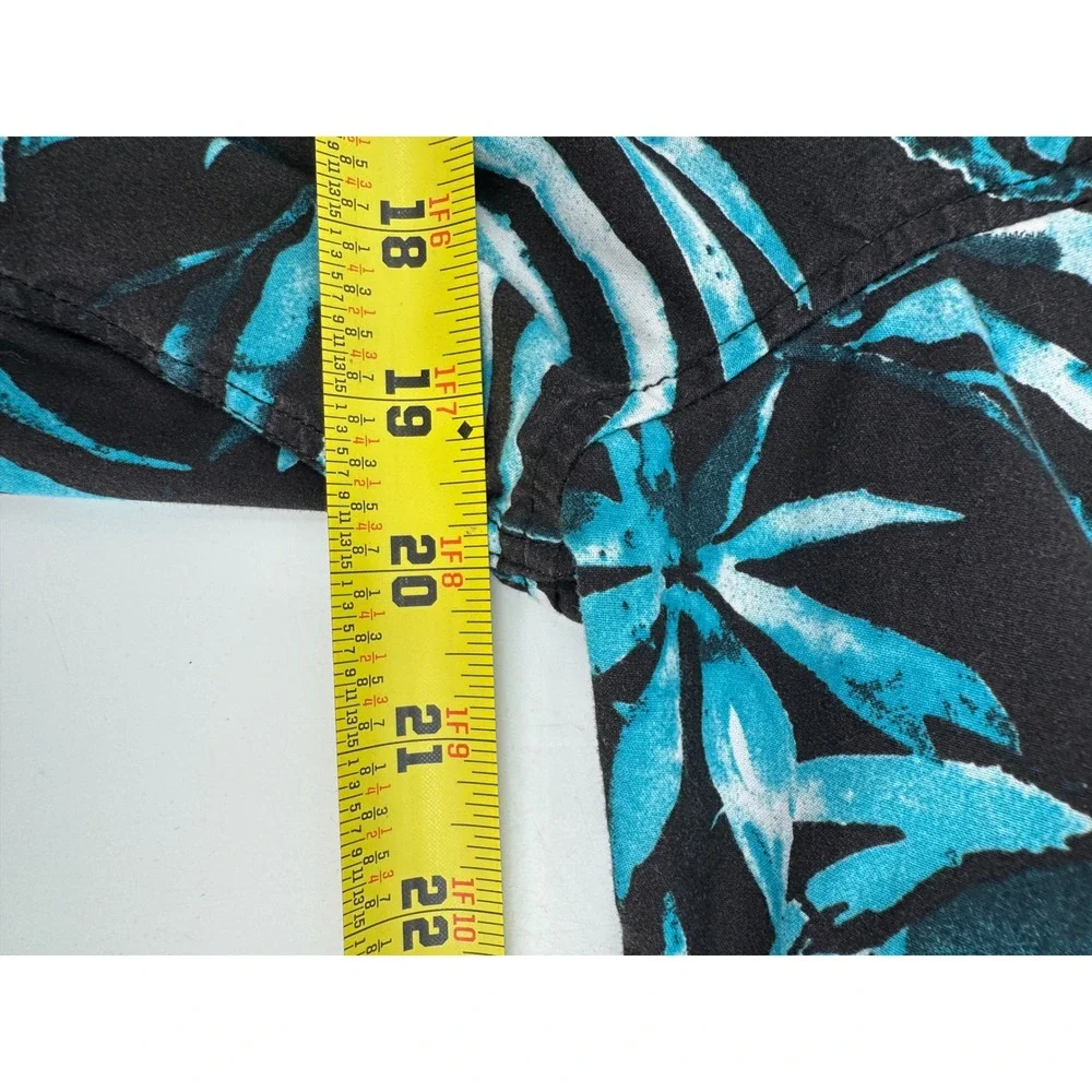 Vans Mens Tailored Fit Short Sleeve Button Down Shirt Teal Black Palm Leaf Med‎
